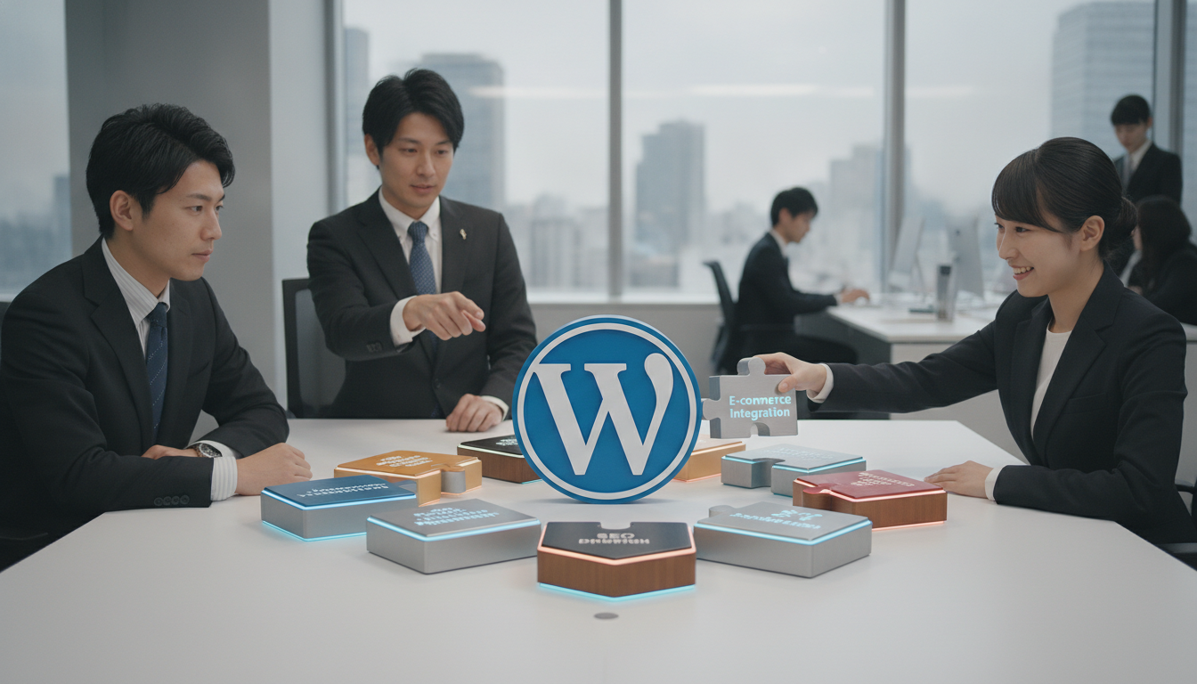 WordPressにカスタム機能が追加されるイメージ
