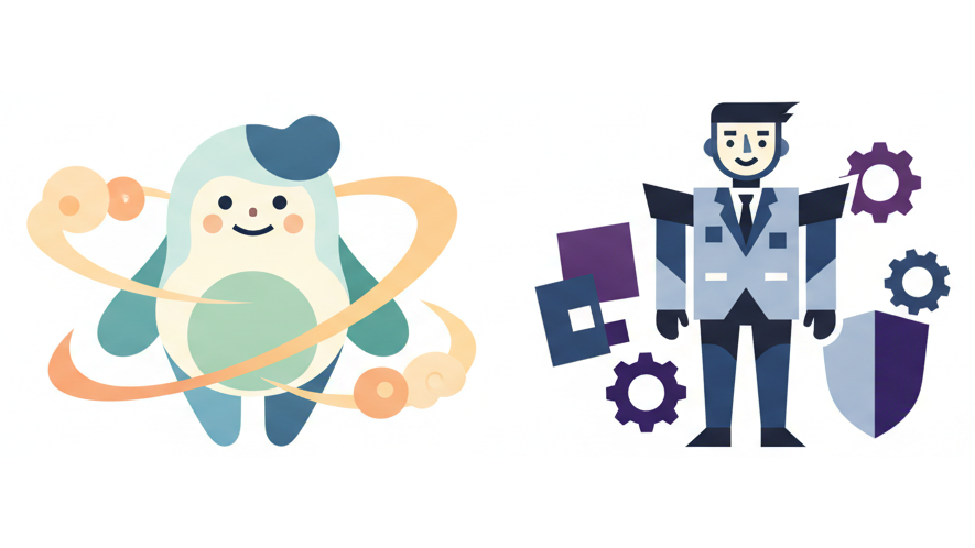 丸いキャラと角ばったキャラが並ぶデザイン比較