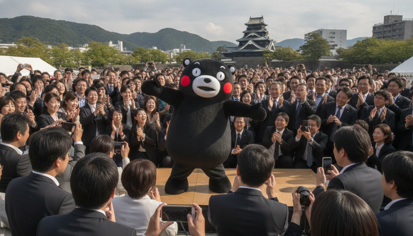 地域のイベントで活躍するくまモンの様子