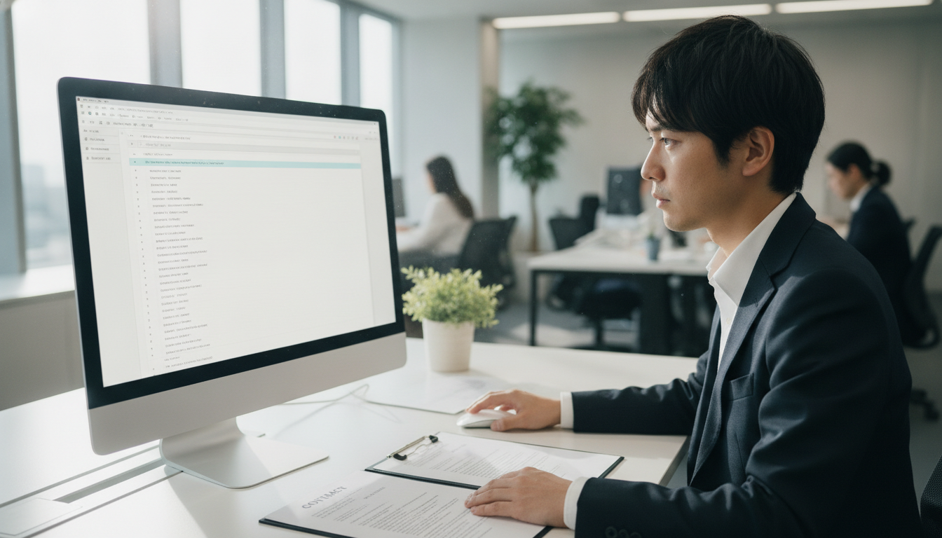WHOIS検索結果を確認するビジネスパーソン