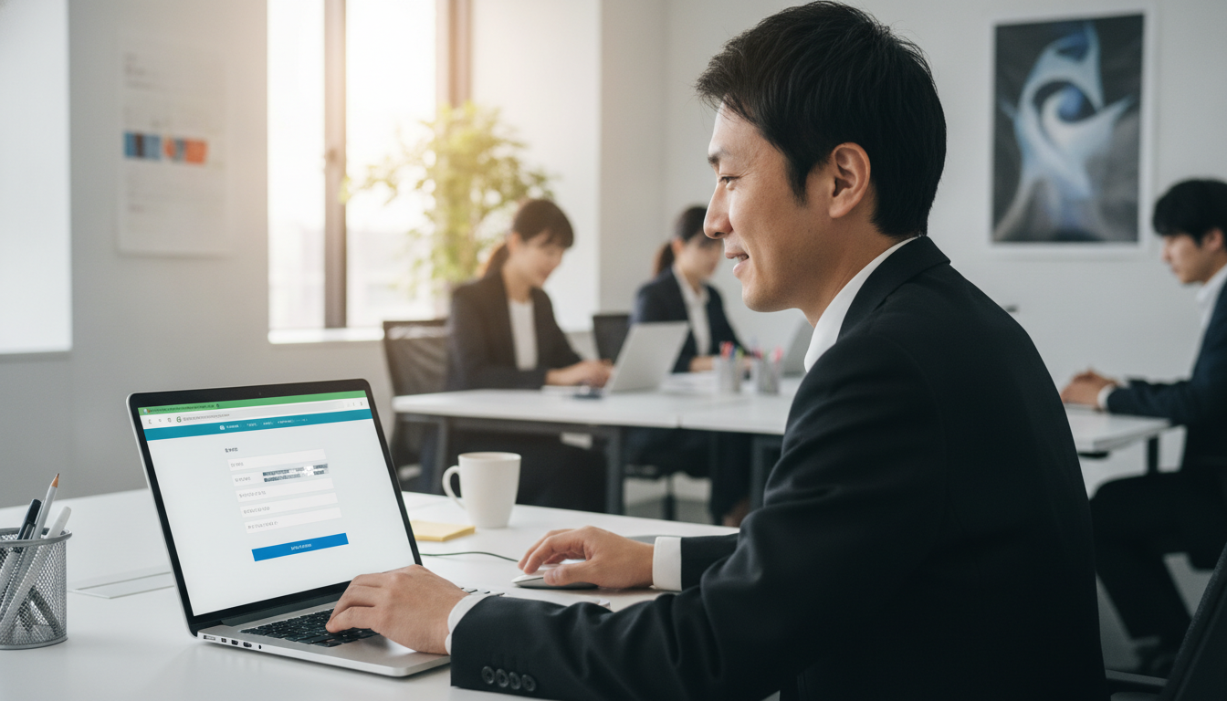 安全なサイトで問い合わせフォームに入力するユーザー